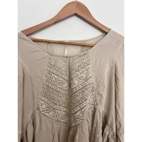 Free People Emotion Bell Sleeve Lace Blouse Peasant Top Fairy Cottage Coquette - Picture 3 of 8